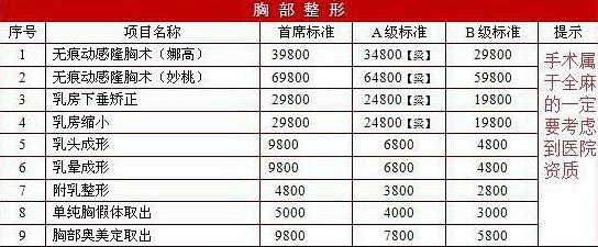 胸部整形價格，隆胸多少錢